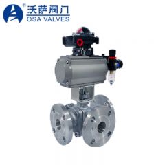 沃萨OSAQ644、45气动法兰式三通L/T型球阀